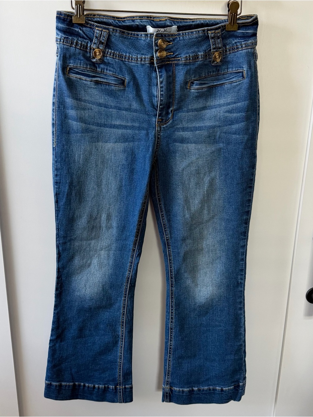 Harmony & Havoc Women’s Capri Jeans Size 8 Medium Wash Cropped Button Fly Denim